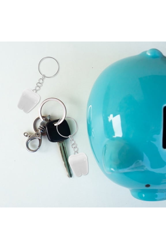 25Pcs Novelty Tooth Keychain White Plastic Stainless Steel Key Ring for Handbag Ornament