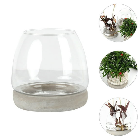 WHAMVOX White Vase for Flowers Cement Bottom Glass Office Decoration