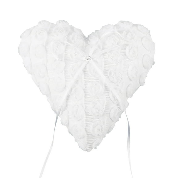 WHAMVOX White Wedding Ring Bearer Pillow with Satin Ribbon and Lace Perfect for Wedding Ceremony 15*17cm