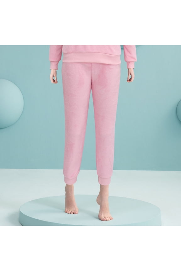 Women Cartoon Owl Style Flannel Winter Sleepwear Pajamas Set Long Sleeve Nightwear Size (Pink)