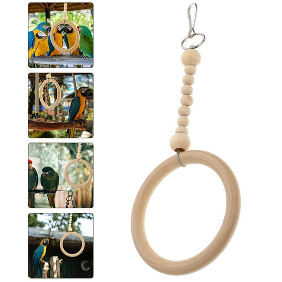 WHAMVOX Wood Bird Swing Toy for Parakeets and Parrots Beige MultiUse Exercise Perch for Pet Birds 28.5 x 7.5 cm