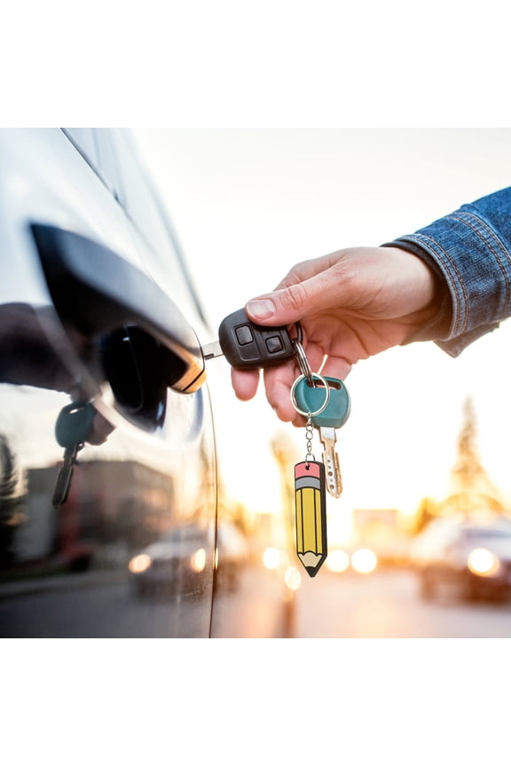 Wood Pencil Keychain for Crafts and Decoration Yellow Color Easy to Attach to Bags and Keys 4pcs