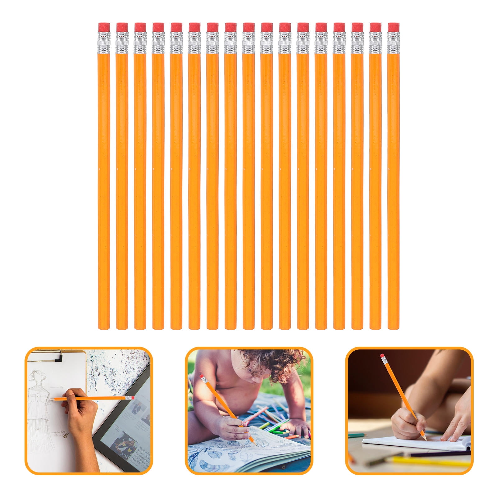 WHAMVOX Wood pencils with Erasers for Writing Use Orange Color Great for Students and Professionals 100 Pieces
