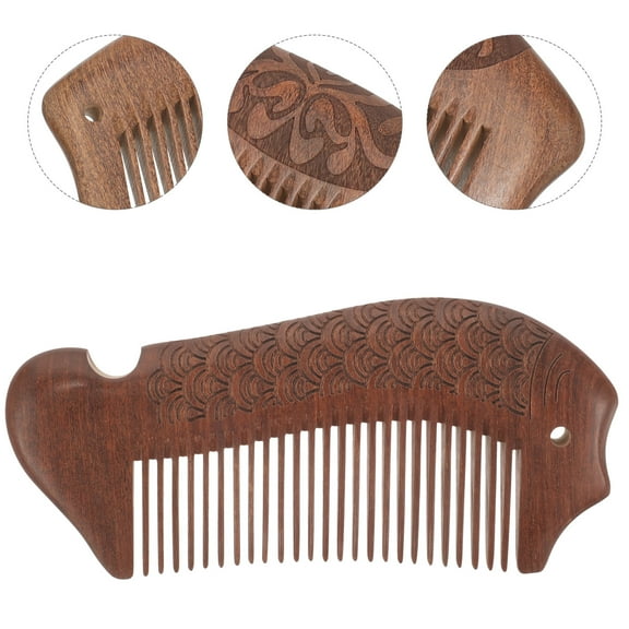 WHAMVOX Wooden Beard Comb for Hair Styling Portable Massage Comb with Delicate Fish Shape Design Brown Small Size