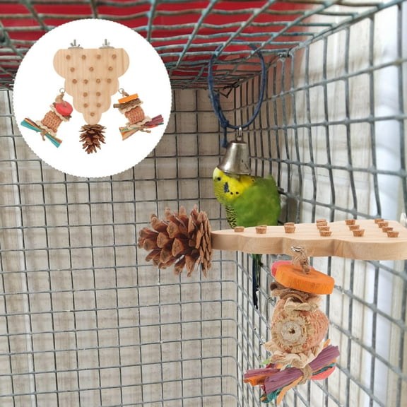 WHAMVOX Wooden Bird Perch Platform with Chew Beads for Parrots and Cockatiels Ideal for Bird Cages in Assorted Colors
