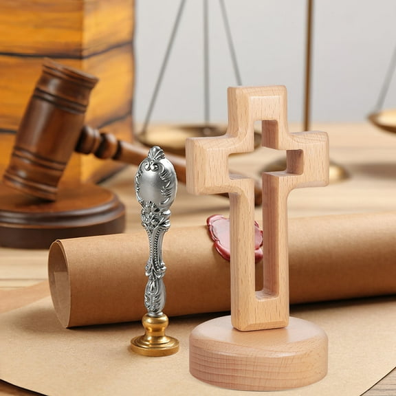 WHAMVOX Wooden Cross Decor Standing with Prayer Ornamental Baby Travel Light Brown