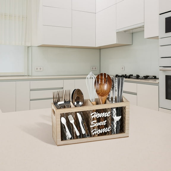 WHAMVOX Wooden Cutlery Holder Kitchen Utensil Holder Rustic Style Silverware Storage Holder