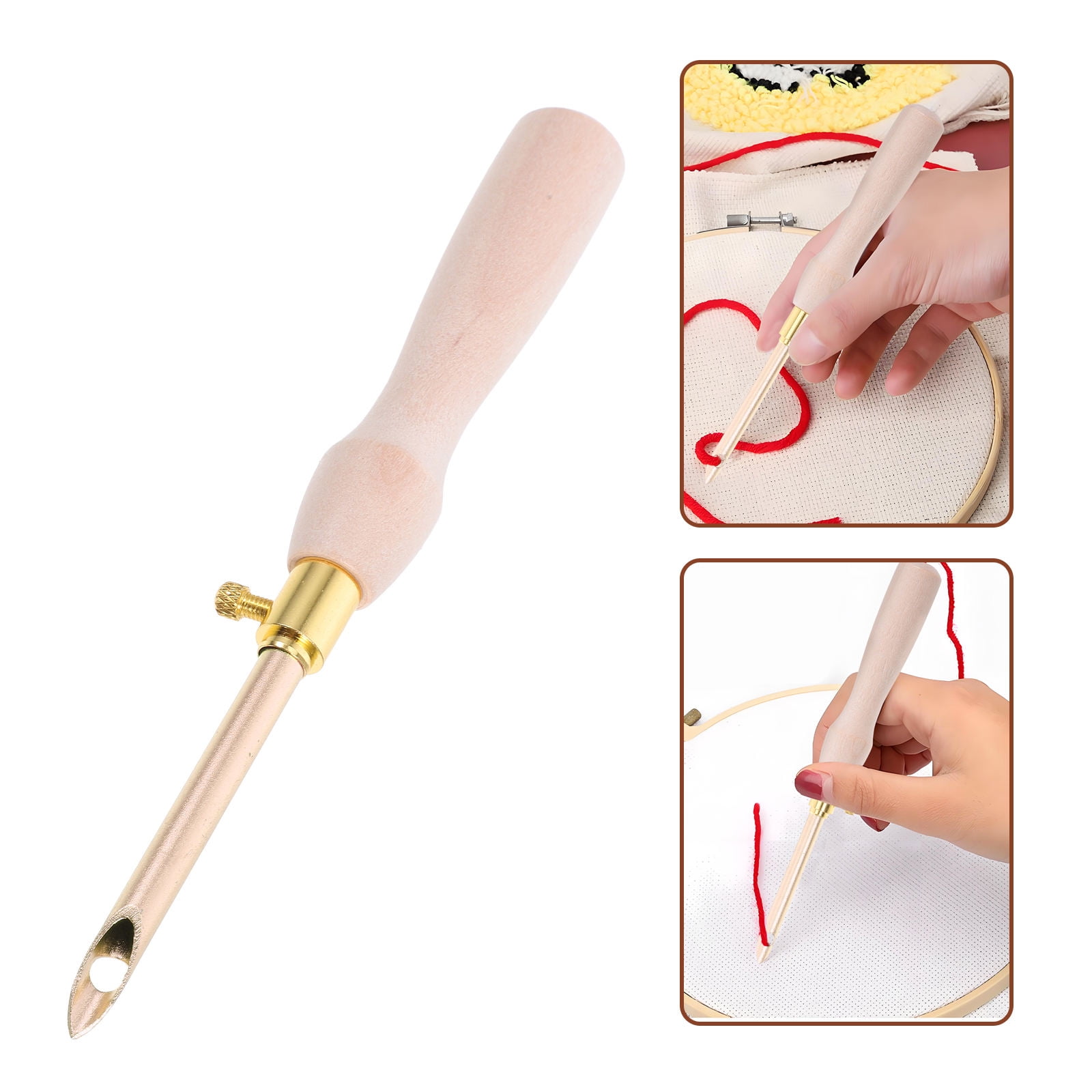 WHAMVOX Wooden Handle Punch Needle for Embroidery DIY Craft Needle ...