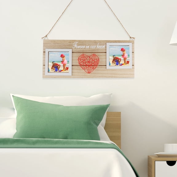 WHAMVOX Wooden Photo Frame Pendant Frames Heart Shaped Personalised Picture Red