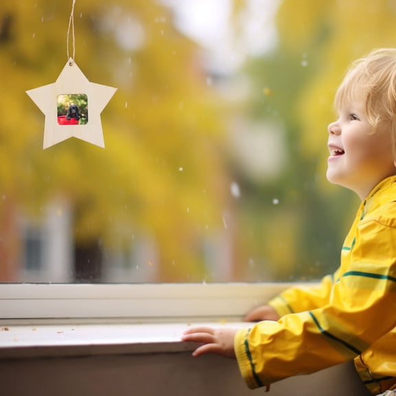 WHAMVOX Wooden Photo Frame Wall Hanging for DIY Crafts Light Yellow 10 Pieces Mini Star Shape