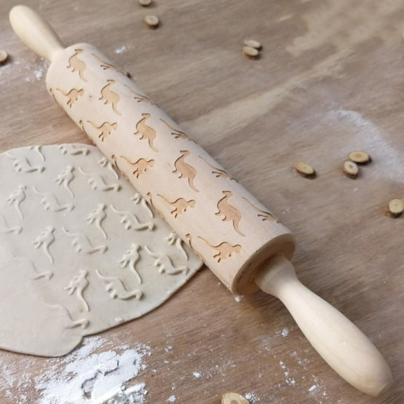 WHAMVOX Wooden Rolling Pin Beautiful Printing Rolling Pin for Home Store Baking (Dinosaur Pattern)