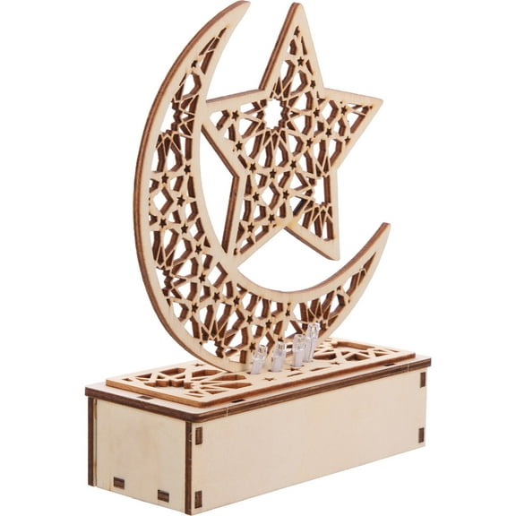 SEWCHICS Home Ornament Ramadan Light 1Pack Wood Khaki