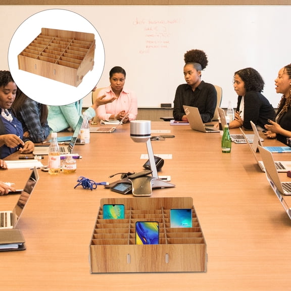 WHAMVOX Wooden Desk Organizer with Cell Phone Holder and Storage Compartment for Office and Home Use