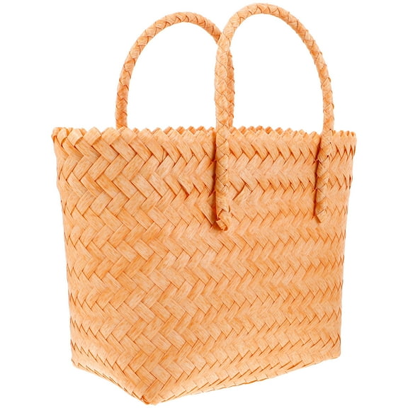 WHAMVOX Woven Beach Handbags, Rattan Purse Basket Handbag Handwoven Tote Bags PVC Bag Rattan Woven Handbag Summer Beach Purses for Travel Beach Use