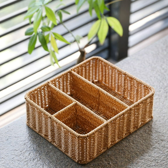WHAMVOX Woven Sundries Storage Basket Cosmetic Container Sundries Storage Case Divided Desktop Box