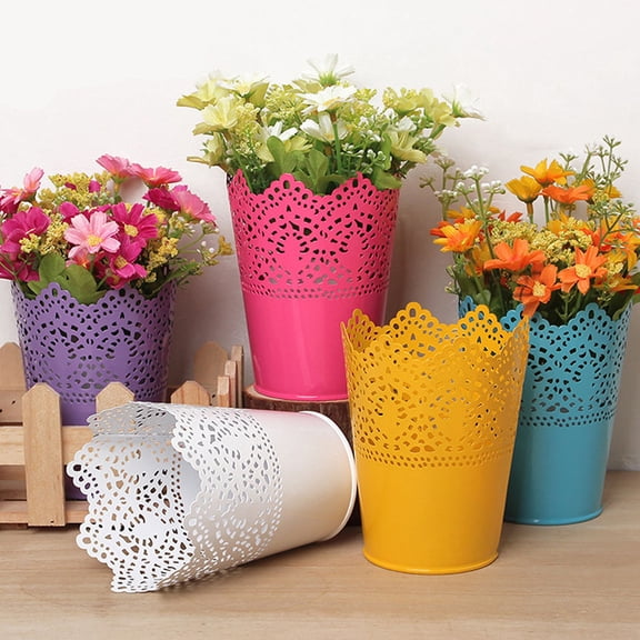 WHAMVOX Yellow Iron Vase for Growing Plants with Hollow Design Stackable and RustResistant 7.5 Inches Tall