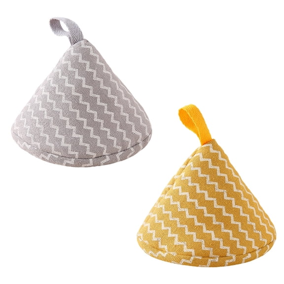 WHAMVOX Yellow Kitchen Gadget Practical Pot Lid Cover with Triangular Design for Cotton Linen Heat Insulated 2pcs