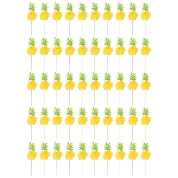 WHAMVOX Yellow Paper Pineapple Cupcake Toppers for Home Cake Decorations for Summer 50pcs