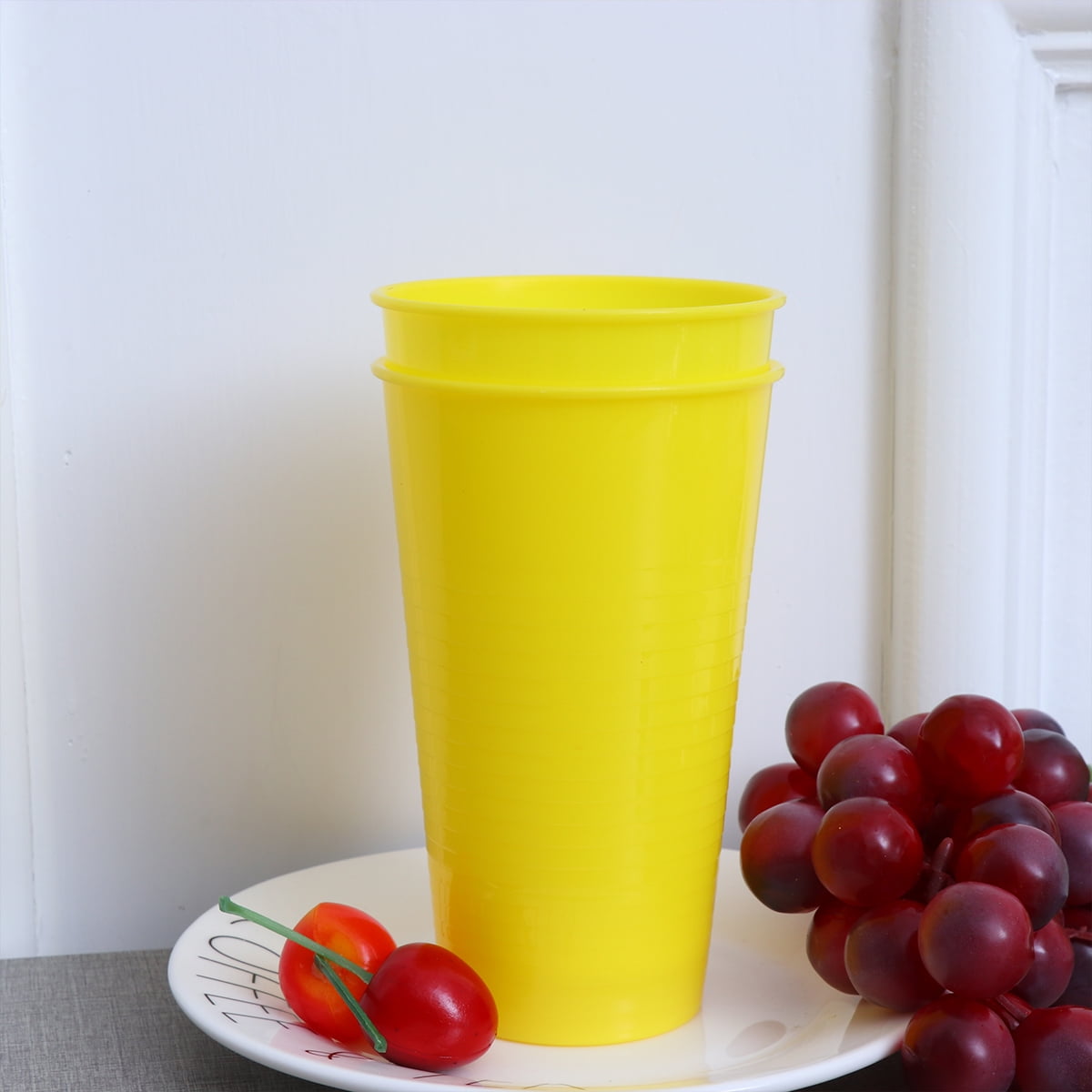 WHAMVOX Yellow Plastic Drinking Cups for Home and Party Use Durable Stackable Suitable for Water Beer Wine Milk Beverages 12pcs