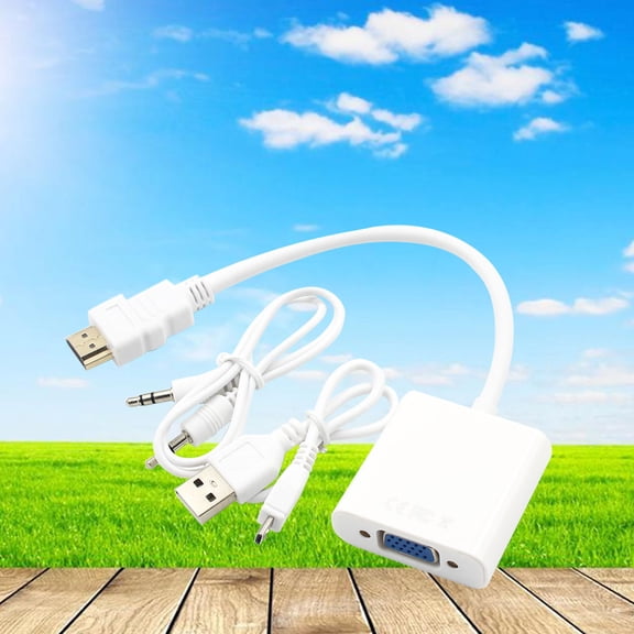 WHAMVOX to VGA Adapter Full Video Audio Converter with Power Cable for Computer Laptop Tablet (White)