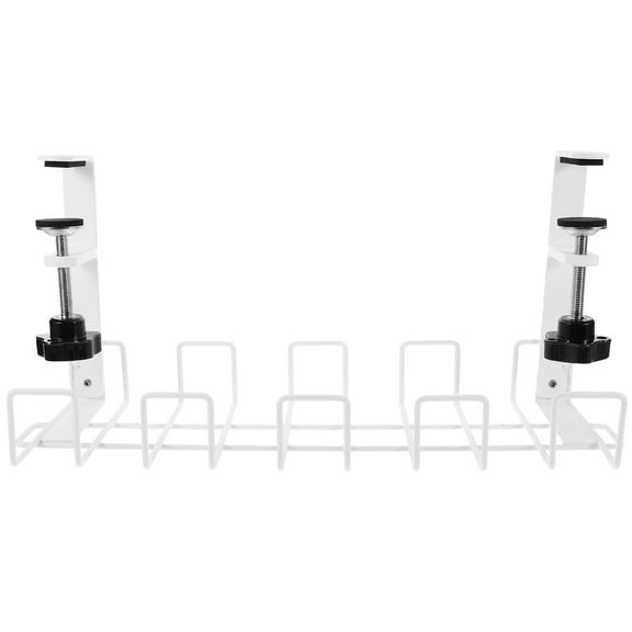 HOOWIFFY Whamvox White Iron Under Desk Cable Organizer for Wire Management and Office Desk Accessories