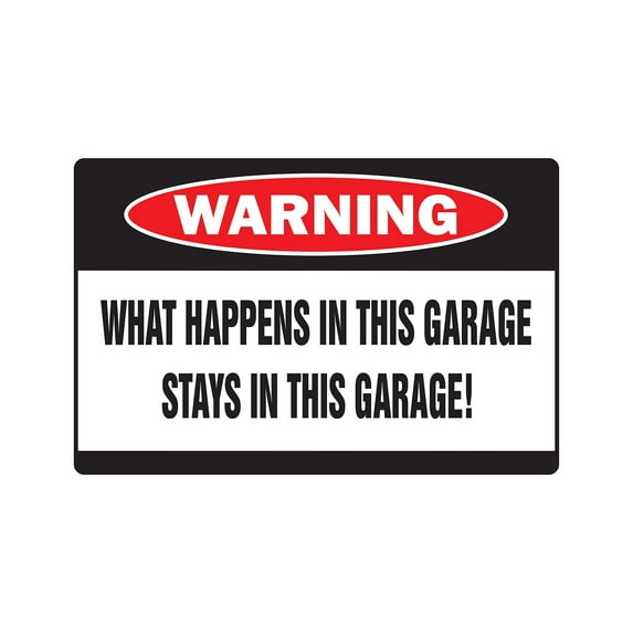 WHAT HAPPENS IN THIS GARAGE Warning Decal Decals man room cave TV smoke beer