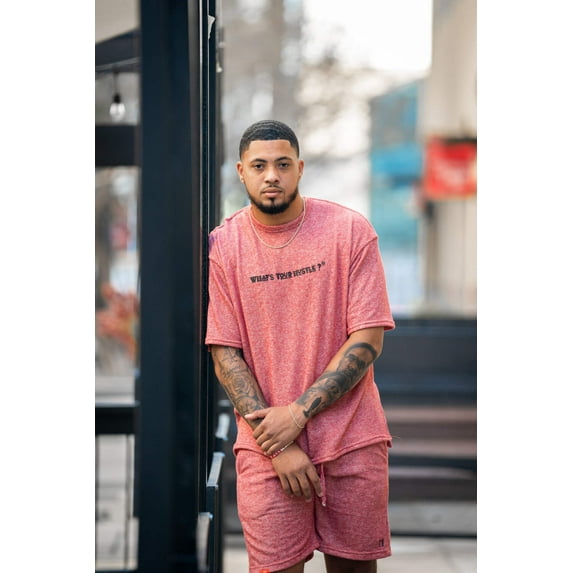 "WHAT'S YOUR HUSTLE?" Print Two-Toned French Terry Oversized Travel T-shirt | (2 Colors)