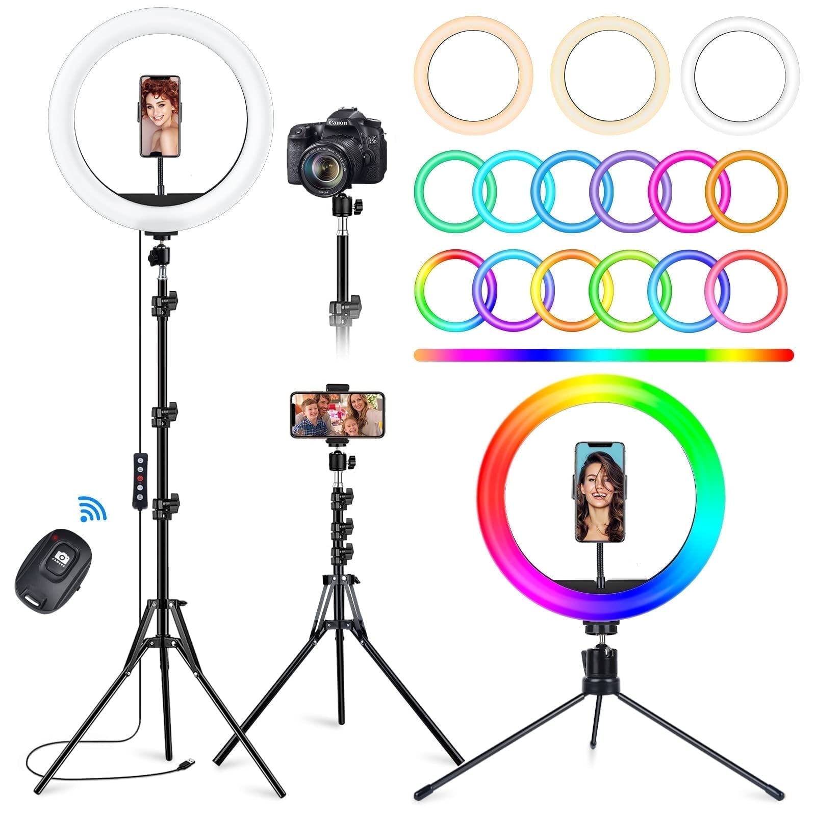 PUCACHI 10'' Ring Light with 63'' Extendable Tripod Stand, LED Circle Lights with Phone Holder for Live Stream/Makeup/YouTube Video/Tiktok, Compatible with All Phones