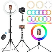PUCACHI 10'' Ring Light with 63'' Extendable Tripod Stand, LED Circle Lights with Phone Holder for Live Stream/Makeup/YouTube Video/Tiktok, Compatible with All Phones