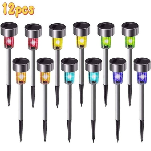 PUCACHI 12 Pack Outdoor Solar Lights Solar Landscape Lights, Stainless Steel LED Outdoor Lighting, Waterproof Garden Lights for Walkway, Terrace, Multicolor