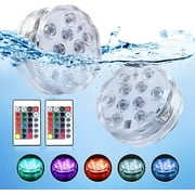 WHATOOK 2 Pack Pool Lights, LED Underwater Waterproof Pond Lights with Remote RF, Suction Cups and Magnets, 13 LED Colors Changing Christmas Submersible Pond Lights