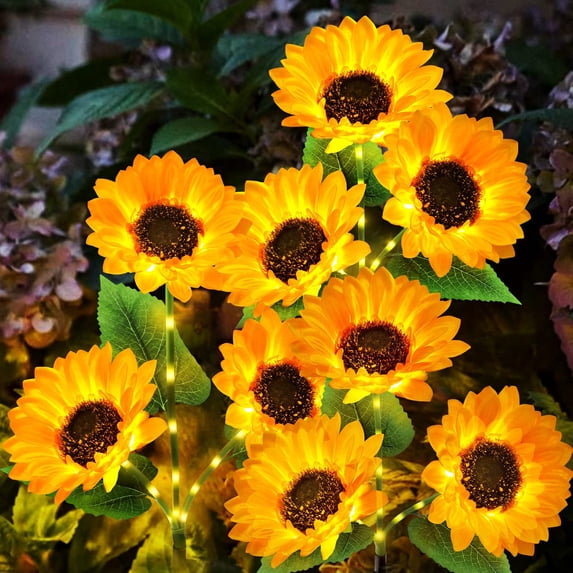 PUCACHI 2 Pack Solar Lights Outdoor Garden Decor - 3D Sunflower Design, IP65 Waterproof, Auto On/Off, Warm White LED, Easy Install for Yard, Patio, Pathway