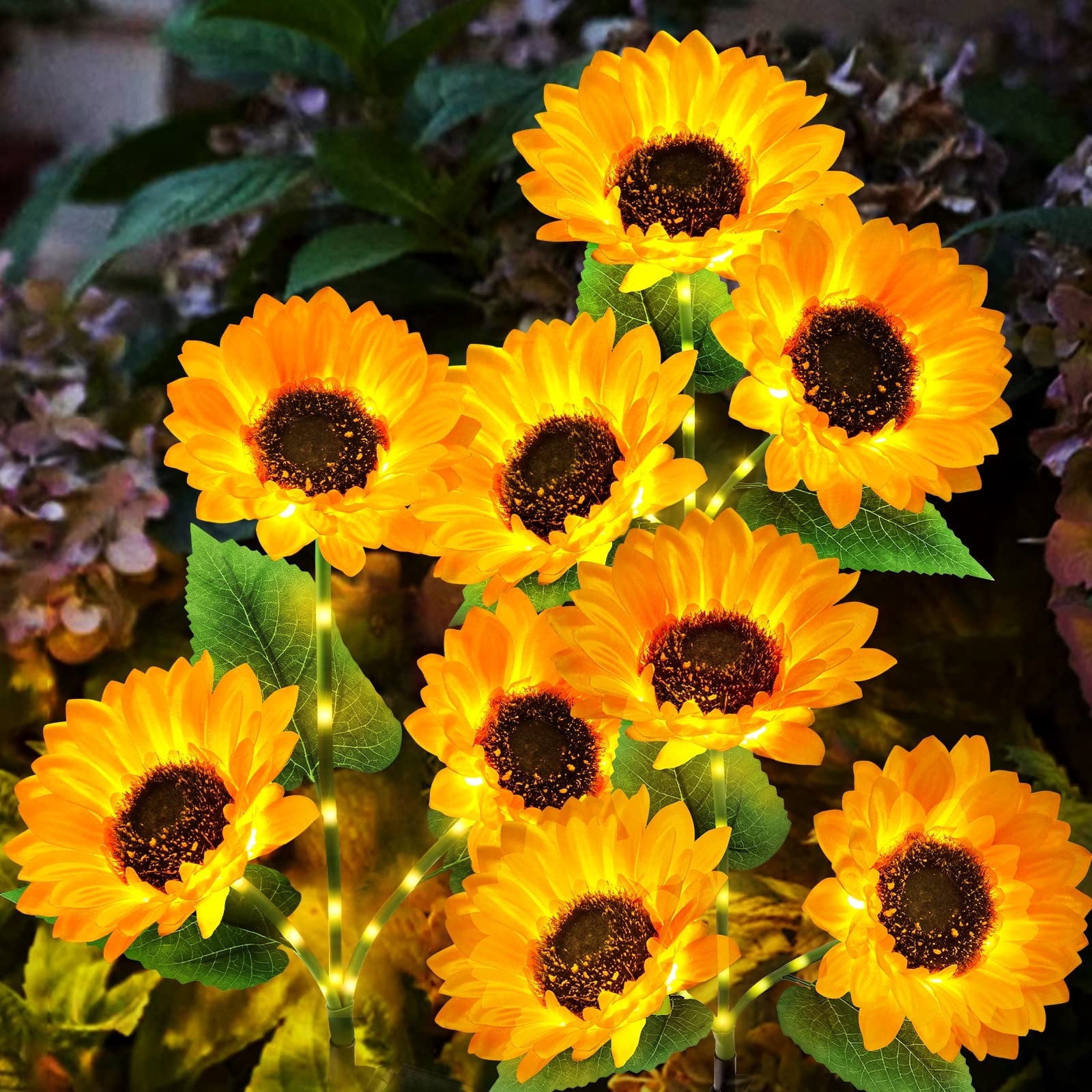 Solar Sunflower Lights Outdoor Design 2 Pack - , IP65 Waterproof, Auto On/Off, Warm White LED, Easy Install for Yard, Patio, Pathway