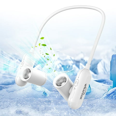 SPORTS JOY Portable Neck Fan, 4000mAh Hands-Free Personal Fan, Any Bend and 180° Twin-Turbo Rotation, 3 Speed Wearable Bladeless Fan for Sport, Student, Traveling (White)