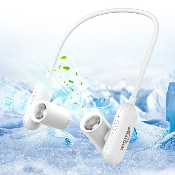 SPORTS JOY Portable Neck Fan, 4000mAh Hands-Free Personal Fan, Any Bend and 180° Twin-Turbo Rotation, 3 Speed Wearable Bladeless Fan for Sport, Student, Traveling (White)