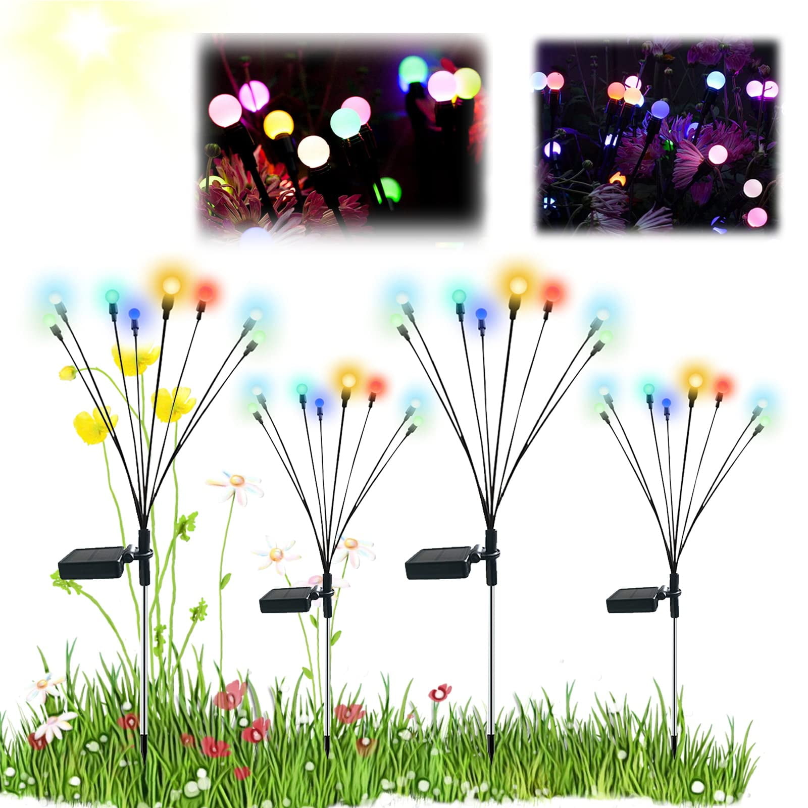 WHATOOK 4pcs Solar Powered Firefly Lights, Starburst Swaying Solar