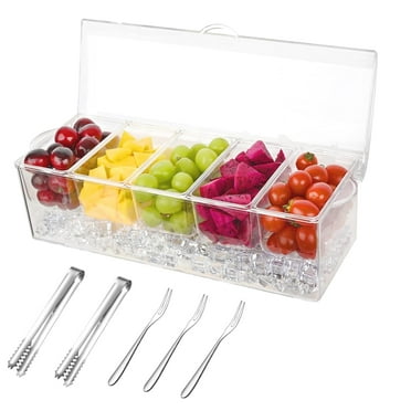 PUCACHI Chilled Condiment Server，Chilled Condiment Tray with Lid and 5 Removable Compartments