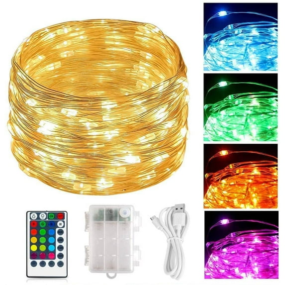 WHATOOK Christmas Fairy Lights, String Lights Battery Operated & USB Plug-in 39ft 120 LED 16 Color Changing with Remote Timer, Waterproof 3AA Battery and USB Powered LED Twinkle Lights