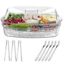 PUCACHI Fruit Ice Serving Tray, Chilled Veggie Tray, Shrimp Cocktail Serving Dish, Appetizer Serving Platter for Parties, with Lid and 4 Compartments