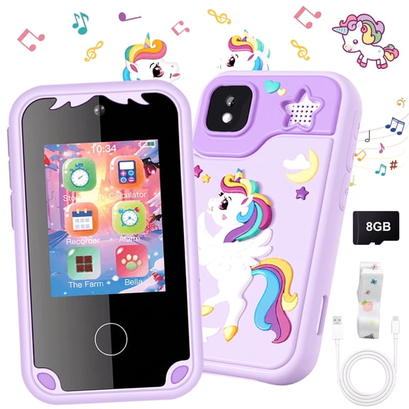 Kidsjoy Kids Smart Phone with 8G SD Card, 2.8" Touchscreen Toddler Learning Toy, Dual Lens, Music Player, Christmas Birthday Gifts for Age 3-10 Kids Toys Cell Phone (Purple)