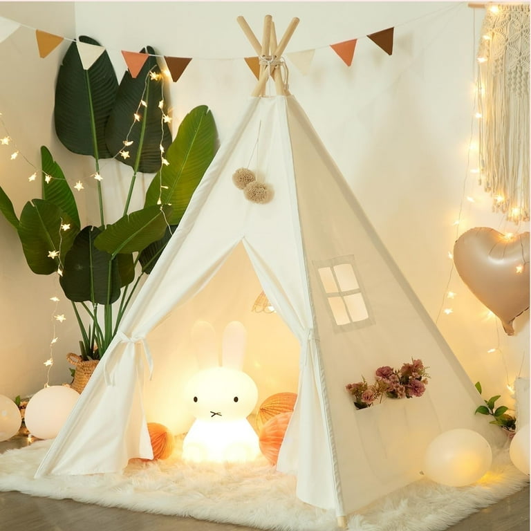 PUCACHI Kids Teepee Tent Natural Cotton Canvas Indoor/Outdoor