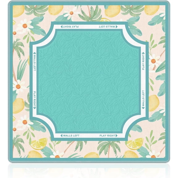WHCHJ Turquoise and Beige Lemon Mahjong Mat 31.5 x 31.5 in, Tropical Summer Palm
