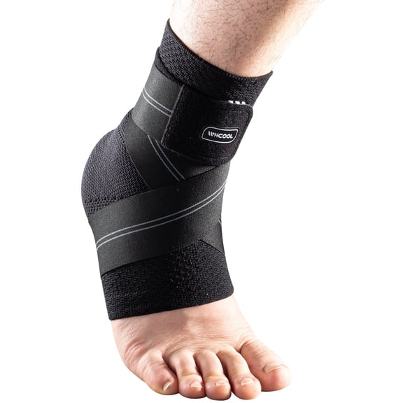 WHCOOL Ankle Brace for Men & Women, 7-Zone Compression Ankle Support with Flexible Strap, Flat Knit Sleeve for Sports, Recovery,Black