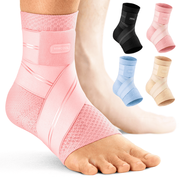 WHCOOL Compression Ankle Brace for Swelling & Edema, Ankle Support for Mild Sprains, Circulation-Friendly Flat Knit Sleeve,Pink