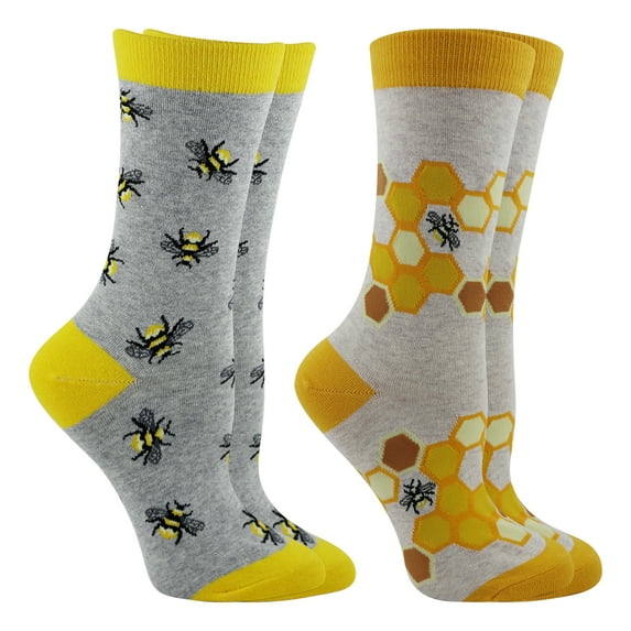 WHD Bee and Honeycomb Socks 2-Pack (Oatmeal Heather/Gray Heather, Medium)
