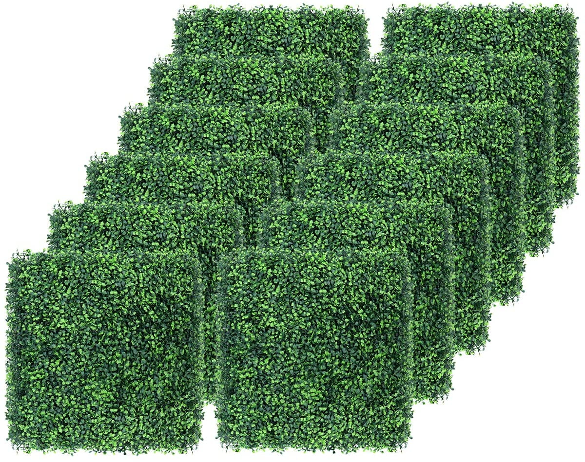 12PCS 20" x 20" Green Artificial Boxwood Hedge Panels