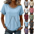 thumbnail image 1 of WHEANG 2026 Trendy Summer Tops for Women Short Sleeve Collarless Button Down Shirt Breathable Linen Crop Blouse for Women Lightweight Casual Beach Vacation Outfit Tops(Color White Size 2XL), 1 of 7