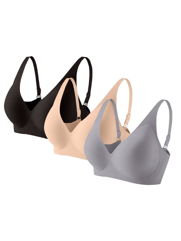 3 PC Comfort Bras for Women No Underwire Solid Color Soft T-Shirt Bra Adjustable Thin Straps Skin-Friendly Support Seamless Daily Bra for All Shapes Multicolor Size M