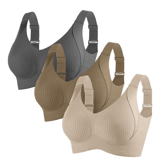 WHEANG 3 Pack Bras for Women Wireless Full Coverage Bra Soft Wide Straps Support Bra No Underwire Comfort Seamless Breathable Bra Daily Wear Multi-color Set Bra Multicolor Size 2XL