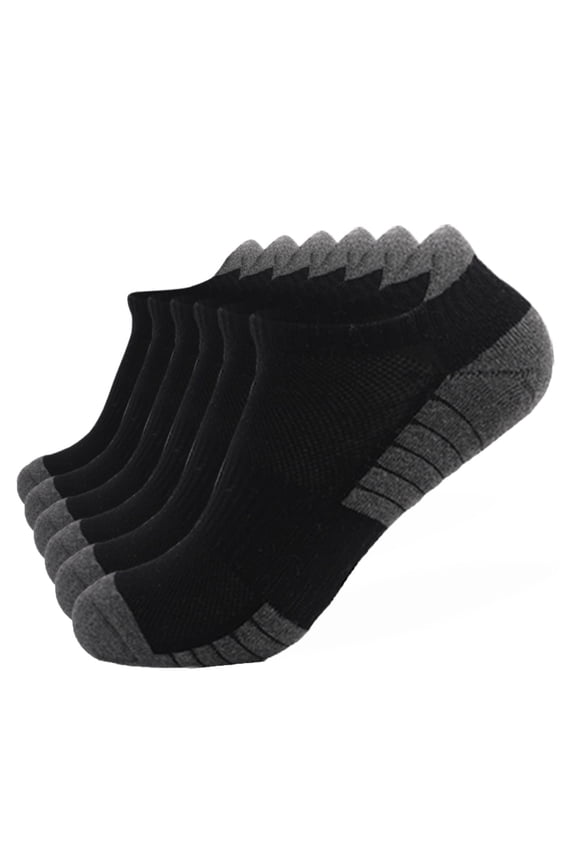 6 Pairs Thick Terry Sole No Show Socks for Men, Mixed Light & Dark Gray Size, Breathable Sweat-Wicking Anti-Slip Cotton Socks, Cushioned Sports Hiking Socks(Color Black L)